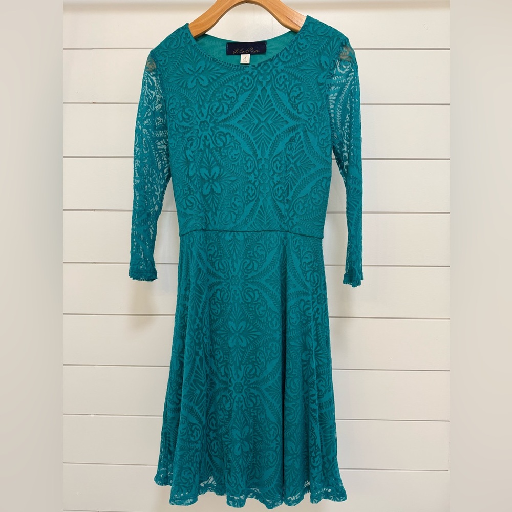 Blue Rain Teal 3/4 Sleeve Lace Dress